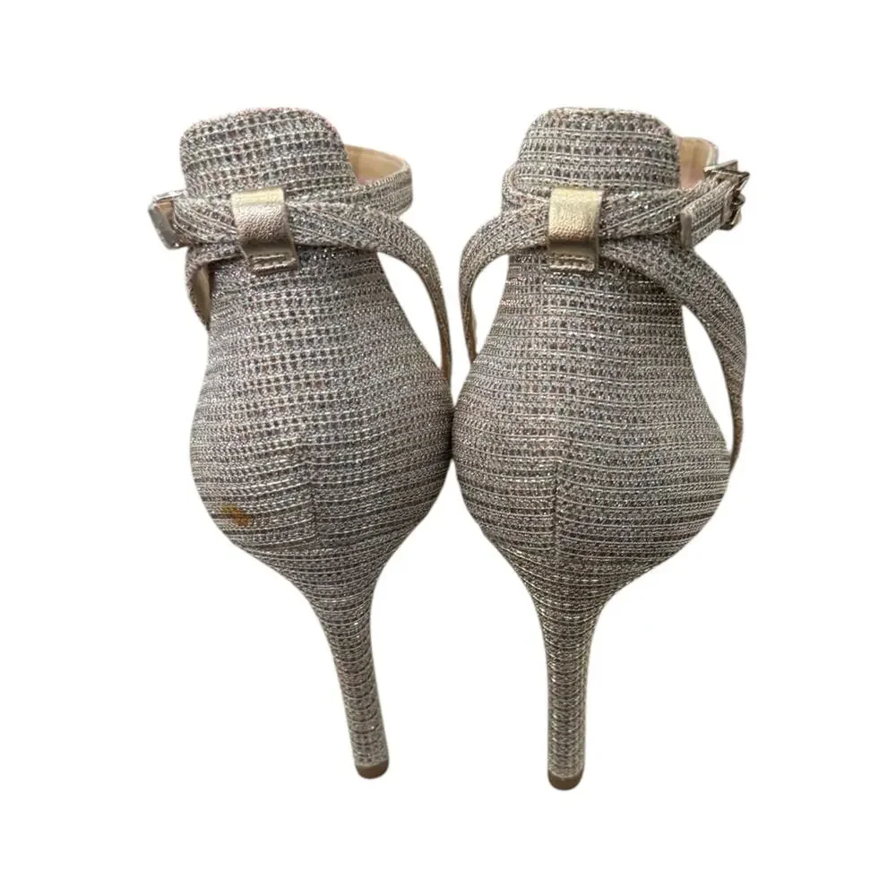MICHAEL Michael Kors Ava Glitter Mesh Silver Sand Heels Size 9M